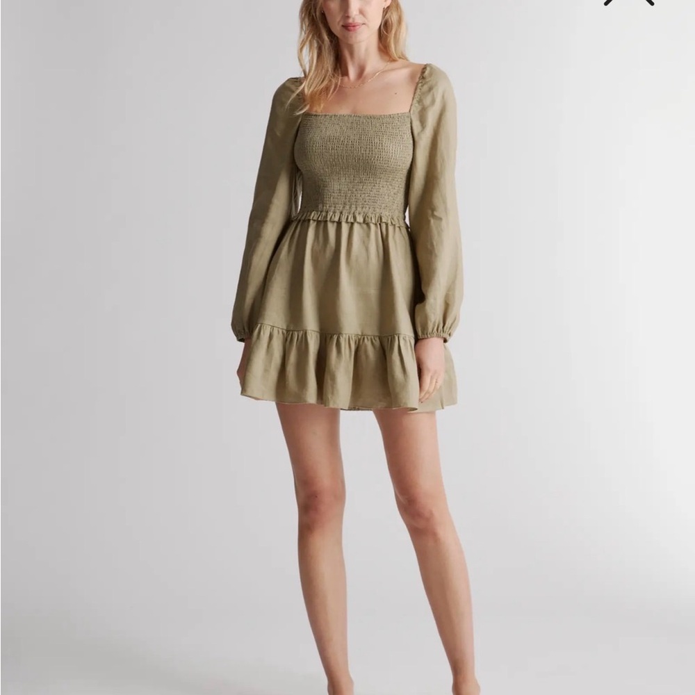 Quince 100% European Linen Smocked Square-Neck Mini Dress